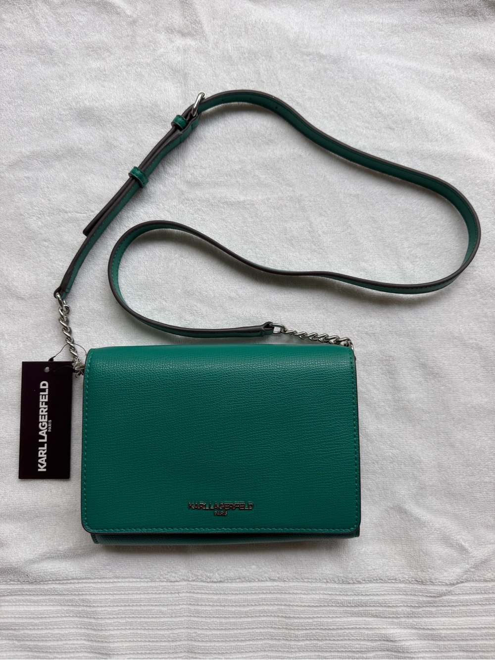 NWT Karl Lagerfeld Green Teal Crossbody Bag with Chain Strap